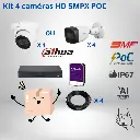 Kit vidéosurveillance Dahua POC 5MPX avec 4 caméras-IA intégrée Plug&Play-vision nocturne