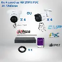 Kit vidéosurveillance Dahua POC 2MPX avec 4 caméras-IA intégrée Plug&Play-vision nocturne